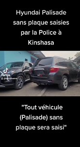 Le Général Kasongo saisi plusieurs Hyundai Palissade qui circulent la ville de Kinshasa sans plaque d'immatriculation. Il rappelle aux Députés bénéficiaires de cette marque de véhicule qu'il est interdit de rouler sans plaque d'immatriculation et les informe par la même occasion qu'il a échangé avec le DG de la DGI, qui a rassuré que les plaques sont disponibles et qu'il n'attend que cette liste des députés pour la traîter en urgence. | CODE 243