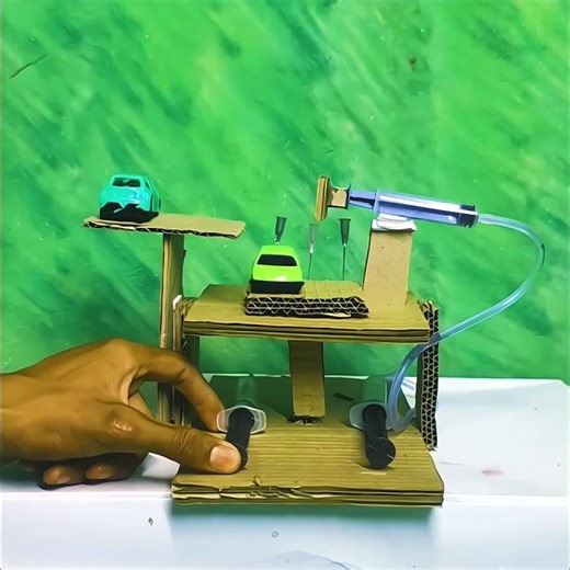 Hydraulic Car Lift DIY 🚗💧 | Lift Mini Car with Water Power! 😳#shorts#experiment#trending