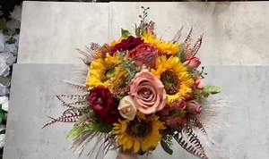 Cascading Sunflower Wedding Bouquet: Rust Rose & Pampas Grass, 14" Artificial Bridal Flowers - Etsy