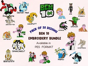 Ben 10 Cartoon Embroidery Bundle – 20 PES Files | Instant Download for 4x4 Hoops | Perfect for Clothes & Gifts - Etsy