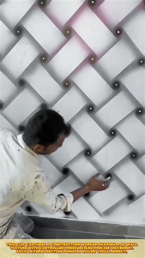 Skilled Worker Creating 3D Basket-Weave Wall Effect with Precision Painting #walldecor