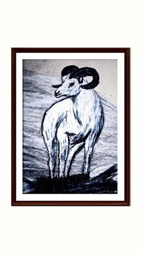Western Style Ram Drawing:The High Mountain King 🏔️🐏 #art#westernart#painting#pencildrawing#shorts