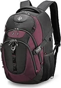 Swissdigital Design Laptop Backpack with USB Charging Port, Travel Backpack Fits 15.6 inches Computer, 31L College School Backpack for Women, Angola red/Black | SD803-44