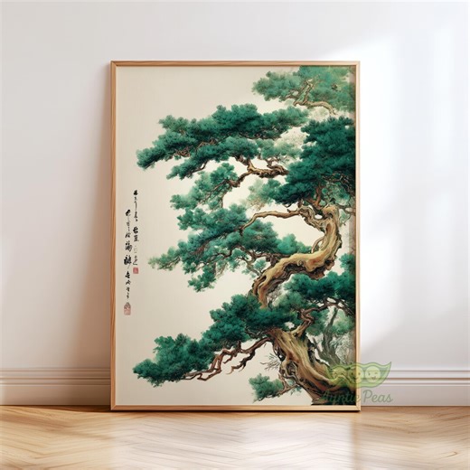 Japanese Pine Tree Wall Art, Ancient Nature Poster Print, Zen Botanical Decor, Vintage Oriental Tree Painting, Calm Asian Landscape Artwork - Etsy