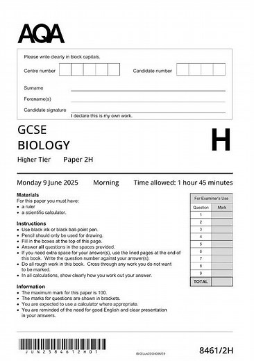 AQA GCSE Biology Paper 2 2025