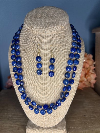 Blue Lapis Lazuli Necklace and 14K GF Earrings Set: Handmade Gemstone Jewelry - Etsy