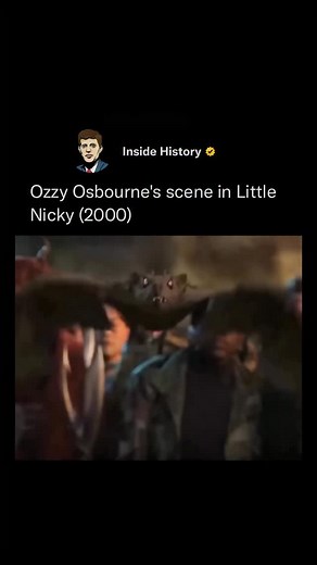 Inside History on Instagram: "In Little Nicky (2000), Ozzy Osbourne delivers one of the most memorable rock-star cameos in film history—playing himself in a wild, otherworldly twist. As the film barrels toward its chaotic finale, Adam Sandler’s character, Nicky, calls upon Ozzy through a glowing celestial orb, channeling some much-needed “divine metal intervention.” Ozzy appears in all-white, radiating iconic energy as he’s welcomed by a crowd of awestruck fans. In a hilarious and outrageous mom
