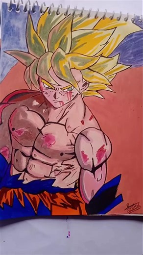 Goku super saiyan form drawing with only water tube colour.