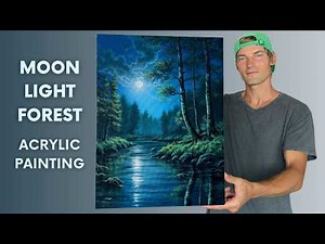 Moonlight Forest Reflection | STEP by STEP Acrylic Painting Tutorial for Beginners