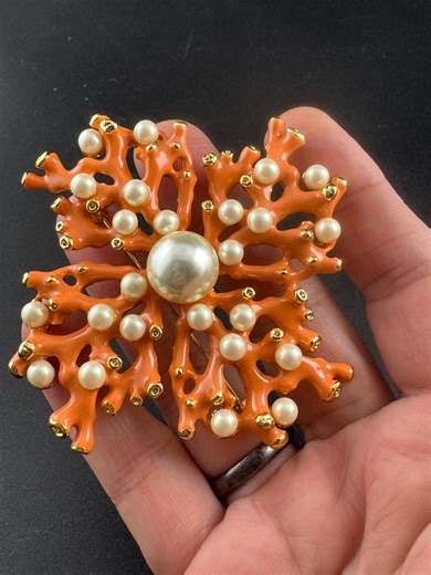 Kenneth Jay Lane Coral Branch Brooch, Faux Pearls and Gold Plating KJL - Etsy