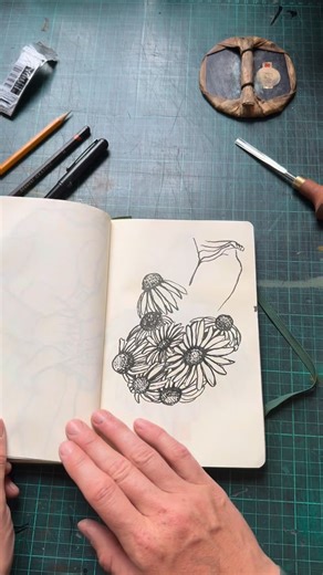 Rosanna Morris Printmaker on Instagram: "Looking through winter sketchbooks from years gone by. Making one drawing every single day. The only rule is that it’s got to be something that’s caught my eye. No themes. From life or saved photos. Anything at all goes. But being consistent is key. Going to do this again in Feb. Who knows maybe I’ll document it on here. Maybe I’ll file and feel vulnerable and hide… I can’t make any promises. But if you’d like a little motivation to keep a sketchbook ever
