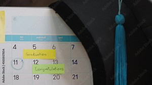 Graduation cap on a paper calendar countdown planning for Graduation Day