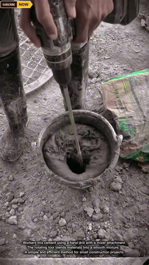 Efficient Cement Mixing Process Using Hand Drill for Construction Work