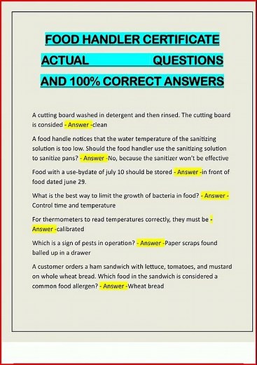 Food Handler Certificate Actual Questions And 100 Correct An video
