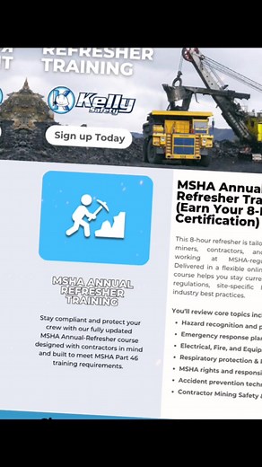 🦺 Contractors & Surface Miners: Your 8-hour MSHA Annual Refresher is now live at KellySafety.com! ✅ 100% Online ✅ Self-Paced ✅ Meets MSHA Part 46 Requirements ✅ Printable Certificate Built for contractors, taught by one. Stay compliant, stay protected—train when and where it works for you. 🎯 Start your refresher today: KellySafety.com #KellySafety #MSHA #MSHARefresher #ContractorTraining #SurfaceMining #SafetyTraining #MineSafety