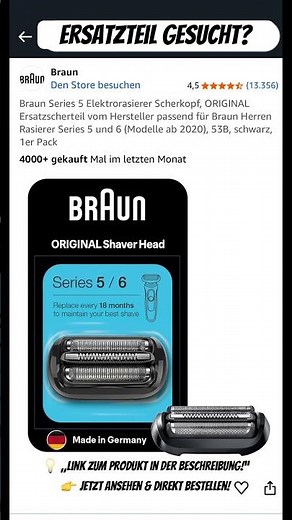 Braun Series 5 und 6 Elektrorasierer, Scherkopf wechseln, tauschen,(Modelle ab 2020), 53B