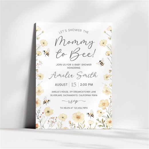 Bee Baby Shower Invitation | Mommy to Bee Baby Shower Invite | Honey Bee Baby Shower Invite | Editable Floral Bee Baby Shower Evite | SB11 - Etsy UK