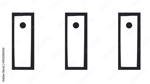 The screen displays three rectangles with dots inside. The dots move up and down, like switch indicators.