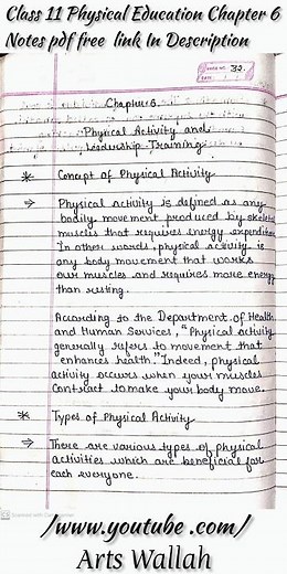 Class 11 Physical Education Chapter 6 physical activity and leadership training Notes Pdf #shorts