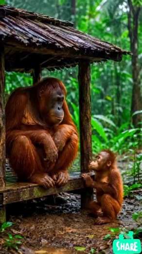 Mother Orangutan Protects Her Baby from the Rain #orangutan #animals #wildlife #fyp