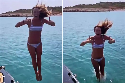 Amanda Holden looks years younger than her real age as she plunges into the sea