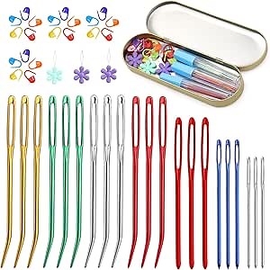 UzecPk 48PCS Yarn Tapestry Needles, Weaving Needles, 3 Sizes Large Big Eye Darning Needle with 20 Stitch Markers, Storage Box, Needle Threader for Knitting Crochet