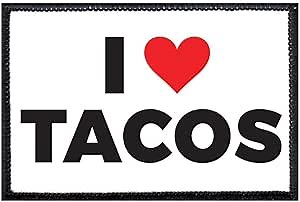 I Love Tacos Morale Patch | Hook and Loop Attach for Hats, Jeans, Vest, Coat | 2x3 in | by Pull Patch