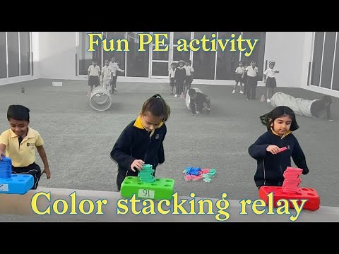 Fun PE activity - Tower building relay || color stacking relay || pegames || physedgames