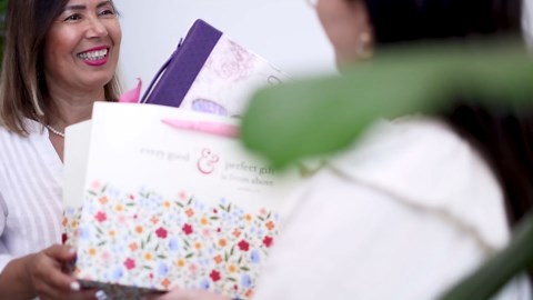 Christian Art Gifts Fashion Vegan Leather Purse Style Bible Cover Case for Women: All Things Through Christ Gold Inspirational Scripture, Pen Loops, Two Handles, Pockets, Navy & Brown Floral, Large