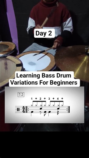 (Day 2) Learning Bass Drum Variations||For Beginners||Part 2||#drums #lesson