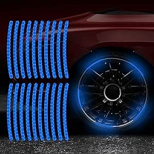 40PCS Reflective Wheel Stripe Stickers, Tire Rim Safety Decorative Stickers for Motorcycle, Bike, Truck, Car Decals (Blue)
