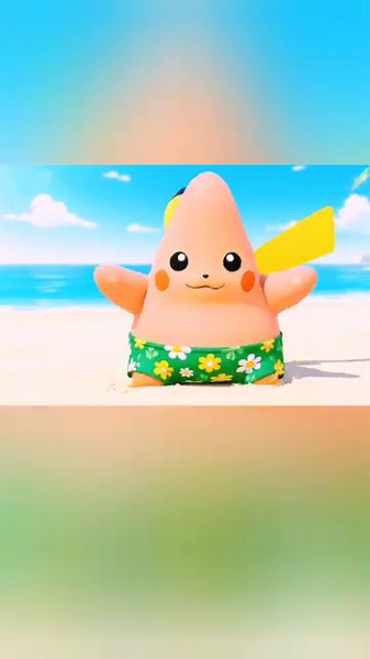 Pikachu becomes Patrick in wacky beach animation! #WackyPikachu #PatrickComedy