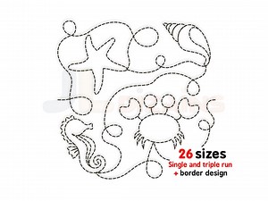 Sea Animals Quilt Block Embroidery. Sea Life Edge to Edge Machine Embroidery Design. Crab, Sea Star, Seashell and Seahorse. Multiple Sizes. - Etsy