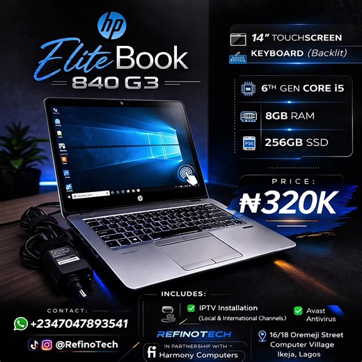 💻 HP EliteBook 820 G3 Clean UK used laptop deal 🔥 ✅ Core i5 (6th Gen) ✅ 8GB RAM | 256GB SSD ✅ Backlit Keyboard ✅ Touch & Non-Touch Available 💰 ₦270,000 (Non-Touch) 💰 ₦310,000 (Touchscreen) 📍 Computer Village, Ikeja 📲 WhatsApp: 07047893541 💻 HP EliteBook 840 G6 Powerful business laptop ⚡ ✅ Core i5 (8th Gen) ✅ 8GB RAM | 256GB SSD ✅ Backlit Keyboard ✅ Charger Included 💰 ₦385,000 (Non-Touch) 💰 ₦410,000 (Touchscreen) 📍 Computer Village, Ikeja 📲 WhatsApp: 07047893541 💻 HP EliteBook 840 G3 