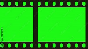 Moving filmstrip motion graphics with green screen background, Animated Film Strip Overlay 4k animation, Old Filmstrip, vertical roll film frames animation animated illustration,