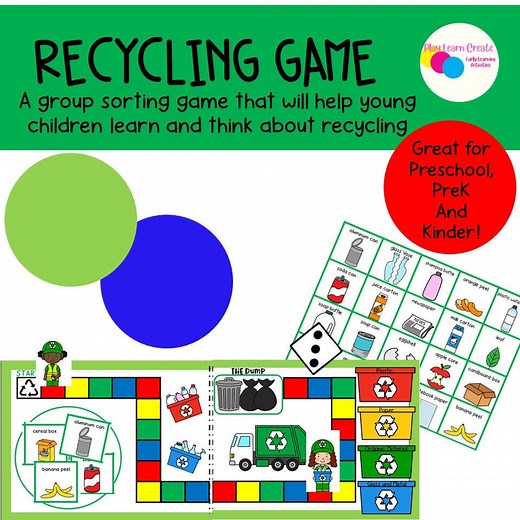 Printable Recycling Board Game, Recycling Sorting Game, Earth Day Activity, Preschool Recycling, Kindergarten Recycling, Recycling Lesson - Etsy