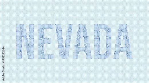 Nevada, United States dotted map animation. Digital style shape of the state. Nevada, United States shape and title dots appear with bulb flickering effect. Intro, outro, logo, title video.