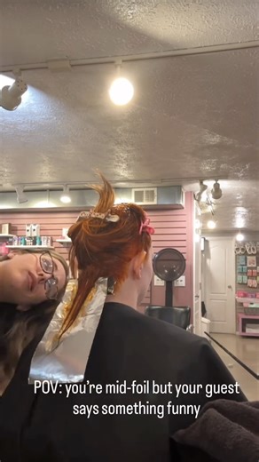 Faith Collins on Instagram: "One second you’re in the zone the next you’re fully reacting mid-foil 😭 Wouldn’t trade it for anything. #tea #real #redken #pov #hair"