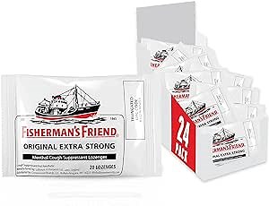Fisherman's Friend Original Extra Strong Cough Lozenges (20 Drops x 24-Pack), 10mg Natural Menthol, Cooling Relief from Sore Throat, Persistent Cough & Everyday Irritation, Vegan & Gluten-Free