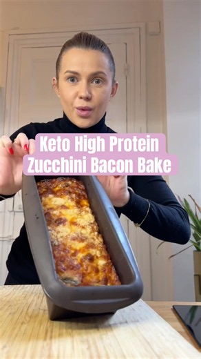 Keto High Protein Zucchini Bacon Bake #keto #ketorecipes #lowcarb #highprotein #lowcarbrecipes