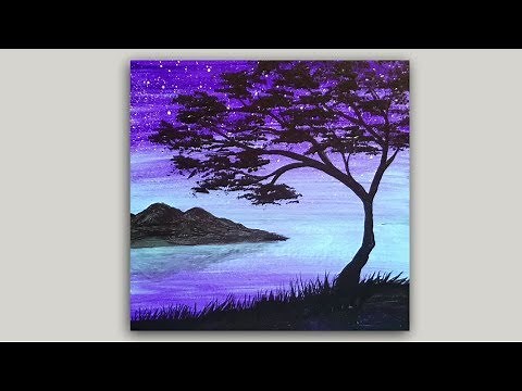 Tree Silhouette Acrylic Painting Easy Landscape Painting Demonstration