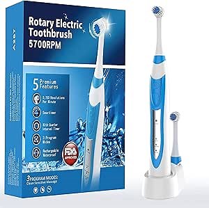 Electric Toothbrush, Rotating Electric Toothbrushes for Adults, USB Rechargeable Sonic Tooth Brush Powerful Electronic Toothbrush with 3 Modes, Smart Timer and IPX7 Waterproof (Blue)