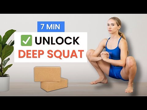 Unlock Deep Squat For Tight Hips - 7 Min Routine with Yoga Blocks