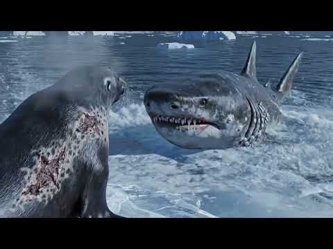 Fagyott fóka és grönlandi cápa a kék jég mélységeiben