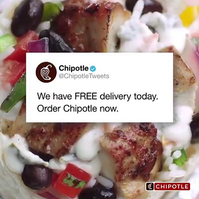 1.6K reactions · 406 shares | Don’t miss out: we’re serving up FREE delivery. Restaurants Also Open for Carryout. Order Ahead or Get Delivery in the App or Chipotle.com. $10 min/$200 max, excl. tax. 3/15/20-3/31/20 only (subject to extension/cancellation). Additional terms apply: chipotle.com/freedelivery | Chipotle Mexican Grill | Facebook