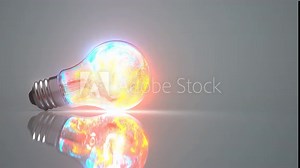 4k video of the lightbulb with colorful glowing lights. ProRes 4444.