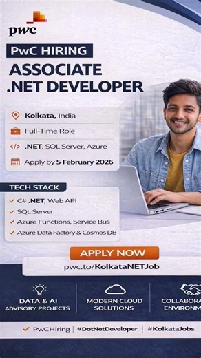 PwC Hiring Associate .NET Developer | D&A Advisory | Apply Now 🚀 | #PwCHiring #DotNetDeveloper
