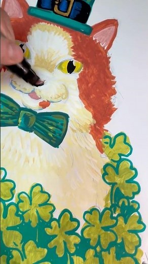 Drawing St Patrick’s Day Cat from pencils to finished work ! #drawing #tutorial #shamrock #cats #art