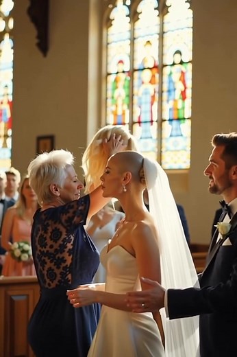 “Now everyone can see the liar he’s marrying!” my mother-in-law screamed, tearing my wig straight off my head at the altar. My body froze. I couldn’t breathe. I thought Ethan — my fiancé, the man I loved — would turn around and walk away. But instead, he looked at her with a calm, cold expression and said, “The only person hiding something here… is you.” Then he turned to the 150 guests gathered there and said something that made the entire crowd rise to their feet. The tightness in my chest was