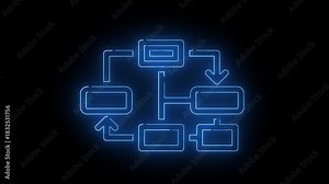Flowchart route diagram with neon connected boxes showing multi direction routing decisions and step structure navigation Stock Video
